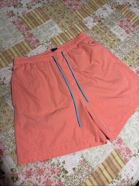 Huk Men's Coral Shorts with Blue Drawstring